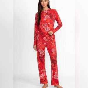 Johnny Was‎ Red and Pink Floral Pajama Set